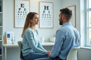 Femme faisant un examen de vue dans un cabinet moderne