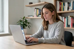 Femme analysant une interface utilisateur sur son ordinateur portable dans un bureau moderne — retour d'expérience sur Pimtip