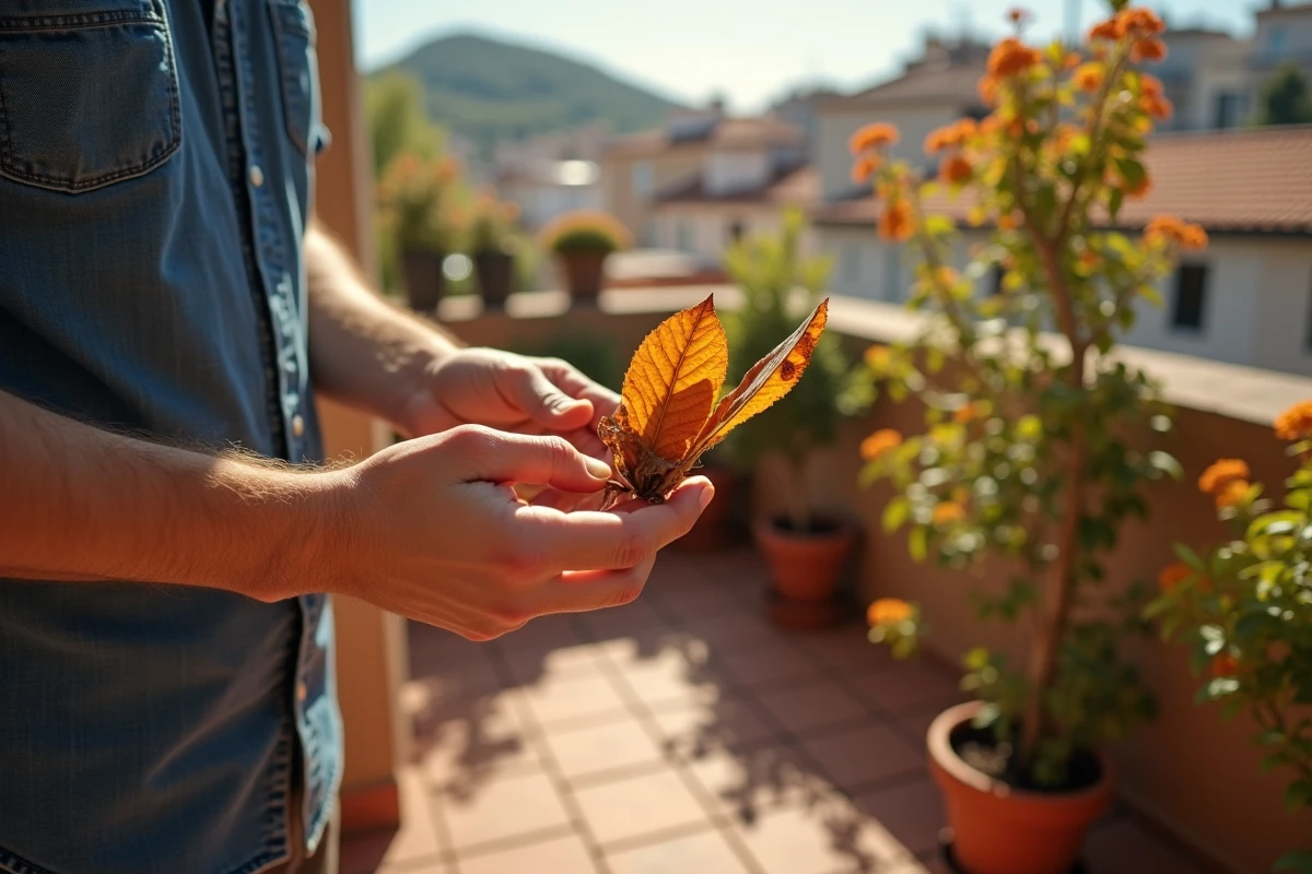 Jeune homme taillant des feuilles d