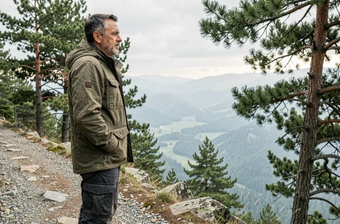 Homme en randonnée sur un sentier de montagne profitant du paysage, activité plein air